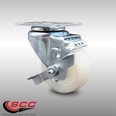 Service Caster 3 Inch SS Nylon Wheel Swivel Top Plate Caster with Brake SCC-SS20S314-NYS-TLB